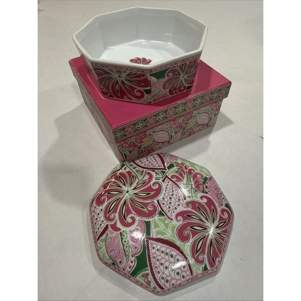 Vera Bradley Ceramic PINWHEEL PINK Trinket Box &Lid Andrea by Sadek